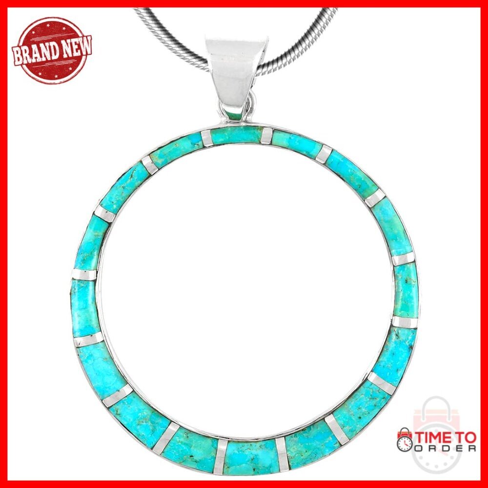 Sterling Silver Turquoise Pendant Necklace 24 Inch Snake Chain